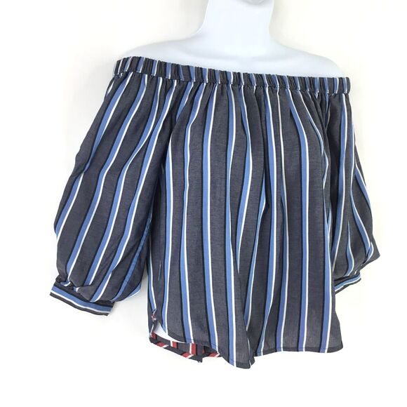 Express Reversible Top Women XS Red White Blue Stripe Off the Shoulder Patriotic - Picture 3 of 13